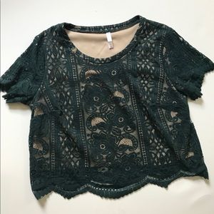 Green Lace Crop top